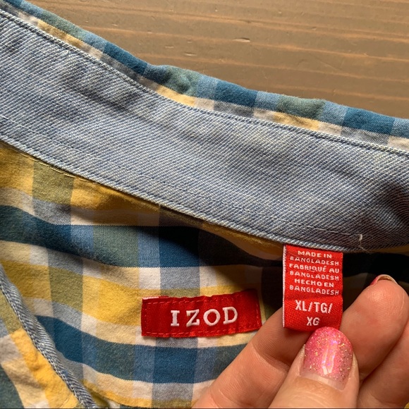 Izod Saltwater Blue & Yellow Plaid Button Down - Picture 4 of 6
